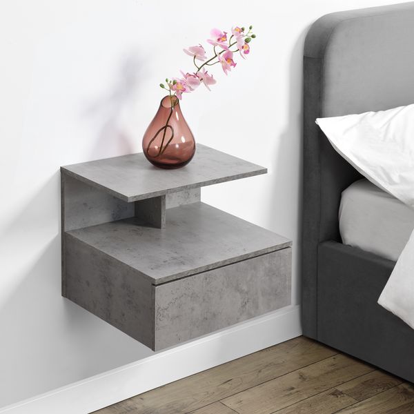 Nachttisch hängend Amberg mit Schublade Betonoptik [en. casa]