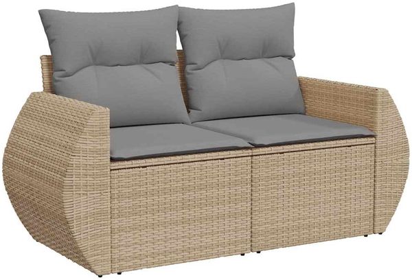 vidaXL 9-tlg. Garten-Sofagarnitur mit Kissen Beige Poly Rattan 3326690 Bild 5