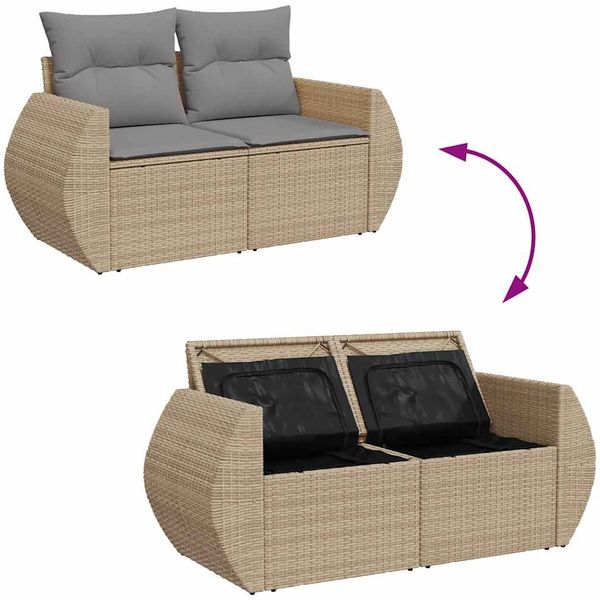 vidaXL 9-tlg. Garten-Sofagarnitur mit Kissen Beige Poly Rattan 3326690 Bild 10