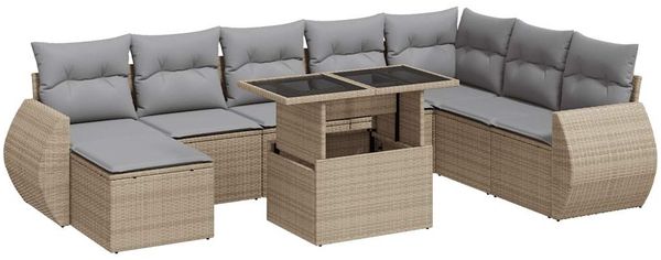 vidaXL 9-tlg. Garten-Sofagarnitur mit Kissen Beige Poly Rattan 3326690 Bild 2