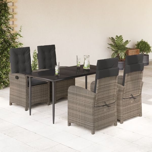 vidaXL 5-tlg. Garten-Essgruppe mit Kissen Grau Poly Rattan 3212354