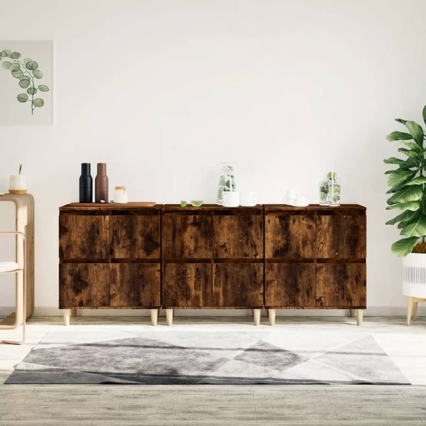 vidaXL Sideboards 3 Stk. Räuchereiche 60x35x70 cm Holzwerkstoff 3185772
