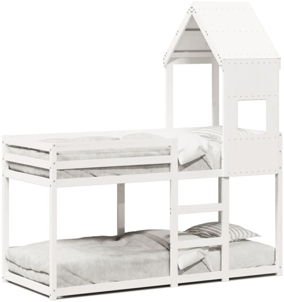 vidaXL Etagenbett mit Dach Weiß 90x190 cm Massivholz Kiefer 3282003