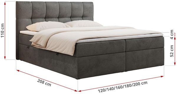 Boxspringbett mit Kopfteil und Topper, Doppelbett - RICO - 120x200cm - Dunkelgrau Velours - H3 Bild 5