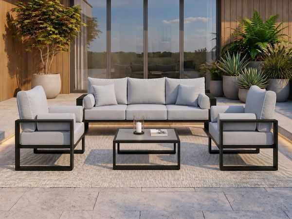 Beautysofa Gartenlounge-Set VERDINO 3sizer Sofa + Sessel + Sessel, (mit Metallrahmen, Outdoor‑Möbel), mit Metallrahmen, wasserdichtes Gewebe