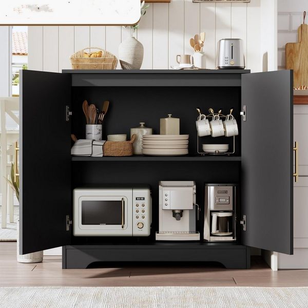 GarveeMore Sideboard Sideboard Buffet Schrank mit Aufbewahrung mit Rattan Türen