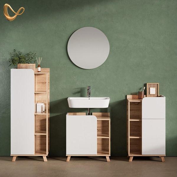 Livinity® Badmöbel-Set Marano, Sonoma/Weiß/Weiß, 4 Teile, (4-St)