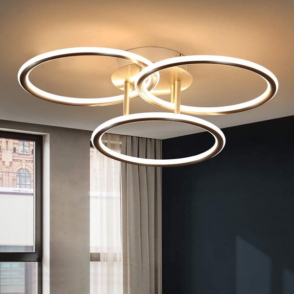 ZMH LED Deckenleuchte Modern Ringe Design Leuchte Warmweiß 3000K 41W 3 flammig