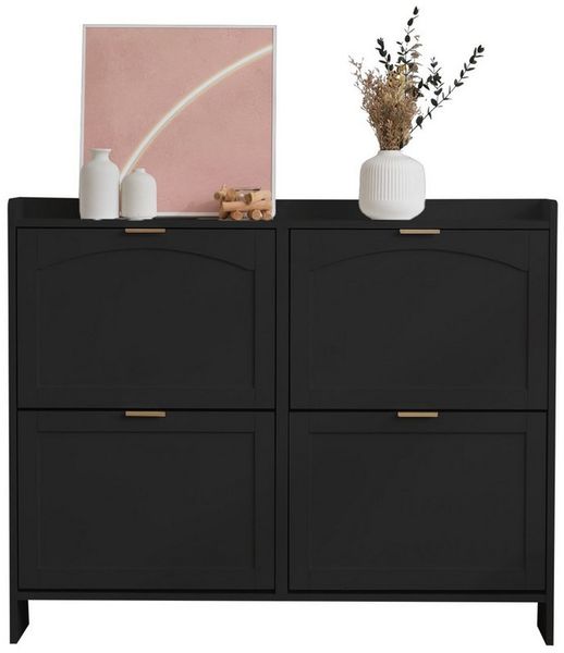 KLAM HOME Schuhschrank Moderner Schuhschrank mit 4 Klappenfächern (Elegante Schuhaufbewahrung für bis zu 15 Paar Schuhe) Platzsparendes Komplettset für Flur, Diele und Vorzimmer