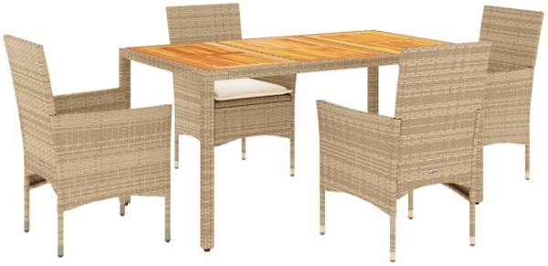 vidaXL 5-tlg. Garten-Essgruppe mit Kissen Beige Poly Rattan Akazie 3278683