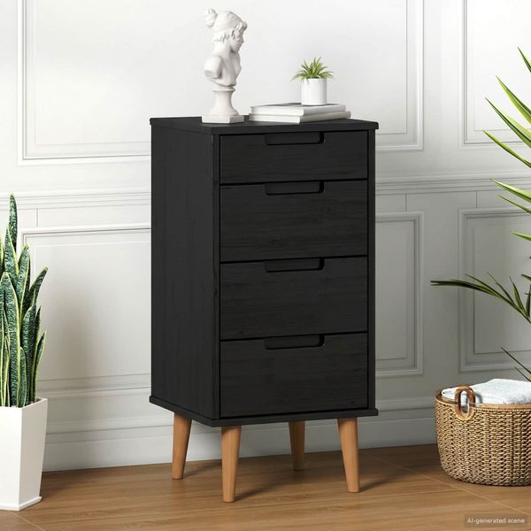 vidaXL Kommode MOLDE Schwarz 40 x 35 x 82 cm Massives Kiefernholz 42020935
