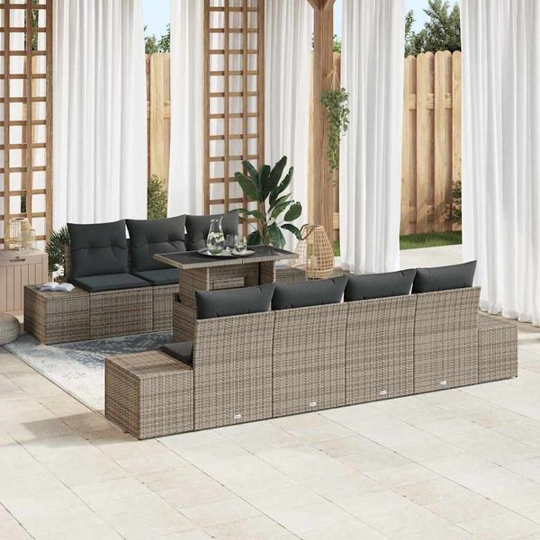 vidaXL Sofa Set mit Kissen 8 pcs Grau Poly-Rattan 3349125