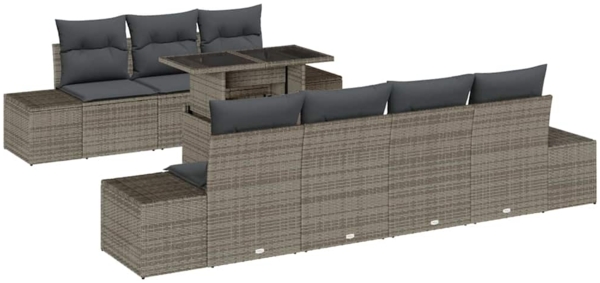 vidaXL Sofa Set mit Kissen 8 pcs Grau Poly-Rattan 3349125