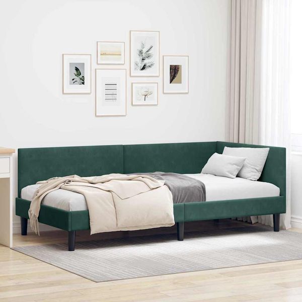 vidaXL Eckbettgestell mit Kopfteil Dunkelgrün 100 cm x 200 cm Samt 42016238