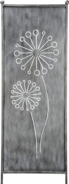 finehomegarden Gartenstecker Stele Metall Pusteblume Sichtschutz grau Windschutz Outdoor H205cm B64cm Dekowand Garten / Spedition