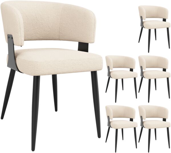 Merax Esszimmerstuhl(Set, 6 St), 6er Set,Schminkstuhl Frisiertisch Ergonomischer Stuhl, Leichter Luxusstuhl Gebogene Rückenlehne, Flanell, Beige