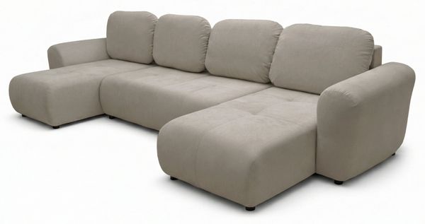 Selsey OLIDO Wohnlandschaft in U-Form mit Schlaffunktion, Beiger Samt