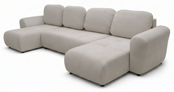 Selsey OLIDO Wohnlandschaft in U-Form mit Schlaffunktion, Beiger Samt