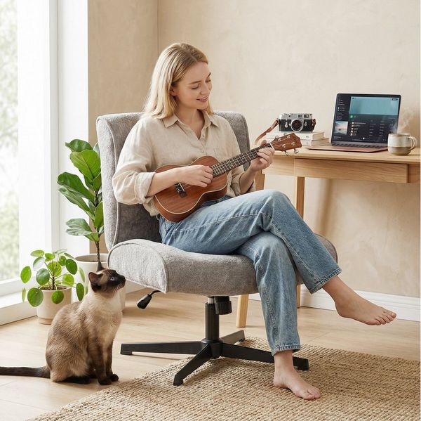 HOMCOM Relaxsessel Dicke Gepolstert Lesesessel (Loungesessel, 1-St, Sessel), 360° Drehung, höhenverstellbar, breite Sitzfläche