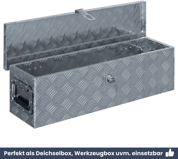 Aluminiumbox mit Deckel - Abschließbar | Alubox Deichselbox Alu Anhängerbox Werkzeugkiste Metall Transportbox Metallkiste, 80,5x22x22cm Silber Bild 6