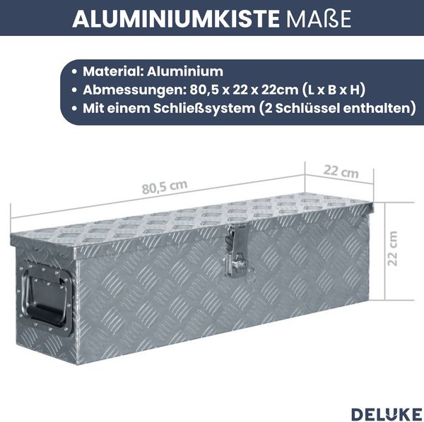 Aluminiumbox mit Deckel - Abschließbar | Alubox Deichselbox Alu Anhängerbox Werkzeugkiste Metall Transportbox Metallkiste, 80,5x22x22cm Silber Bild 3