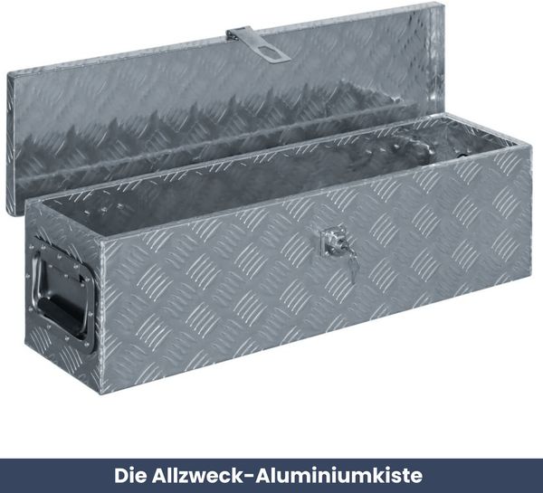 Aluminiumbox mit Deckel - Abschließbar | Alubox Deichselbox Alu Anhängerbox Werkzeugkiste Metall Transportbox Metallkiste, 80,5x22x22cm Silber Bild 2