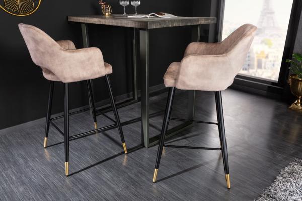 Design Barhocker FRANCE greige Ziersteppung Armlehnen Retro Bild 3