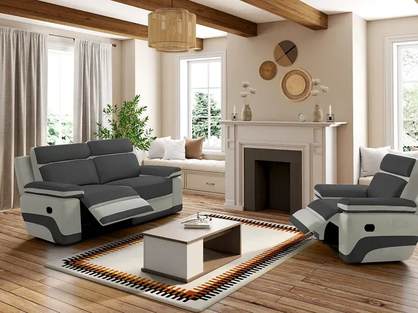 Vente-unique - Relaxsofa 3-Sitzer - Microfaser - Anthrazit & Hellgrau - TALCA
