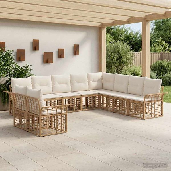 vidaXL Outdoor-Sofagarnitur 10 pcs Natürlich und Cremweiß Polyester 3437720