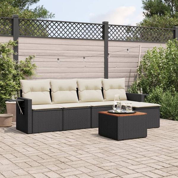 vidaXL 6-tlg. Garten-Sofagarnitur mit Kissen Schwarz Poly Rattan 3256868