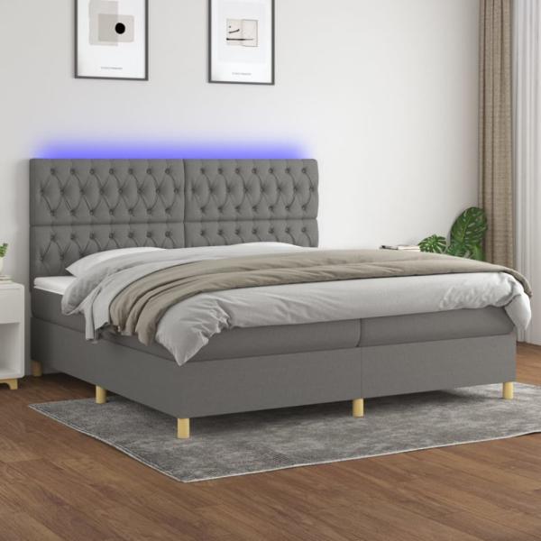 Boxspringbett mit Matratze & LED Stoff Dunkelgrau 200 x 200 cm, Härtegrad: H2 [3135702]