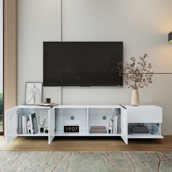 HAUSS SPOLE Lowboard mit Schubladen,Hochglanz TV-Schrank Fernsehschrank mit Klapptüren (TV-Panel, Fernsehtisch, 1 St, 170*30*39cm), weißer und schwarz abgesetzte Tischbeine