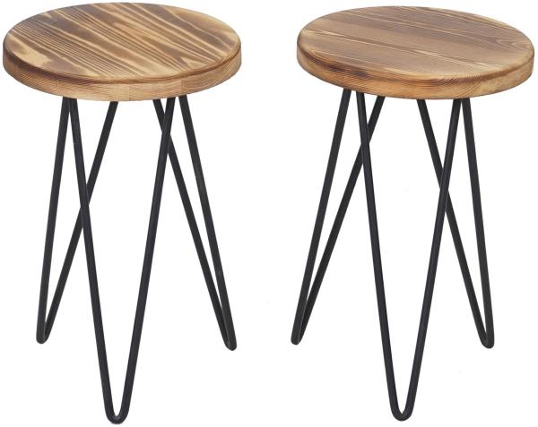 2er-Set Blumenständer HWC-A80, Blumenhocker Pflanzentisch, Industriedesign Echtholz Ø25cm