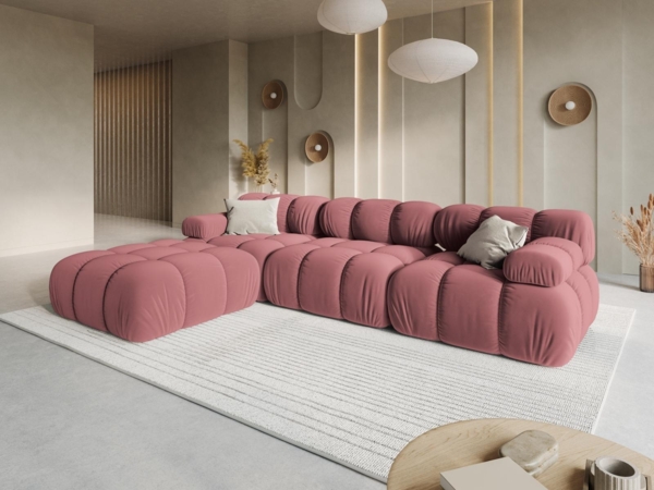 Micadoni Modulares Sofa Bellis 4-Sitzer mit flachem Modul Samtstoff Rosa