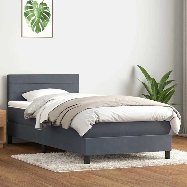 vidaXL Boxspringbett mit Matratze Dunkelgrau 80x220 cm Samt 3316330