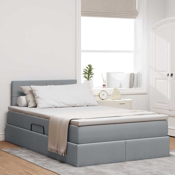 vidaXL Bett mit Stauraum und LED mit LED Hellgrau 120 x 190 cm Stoff 3371130