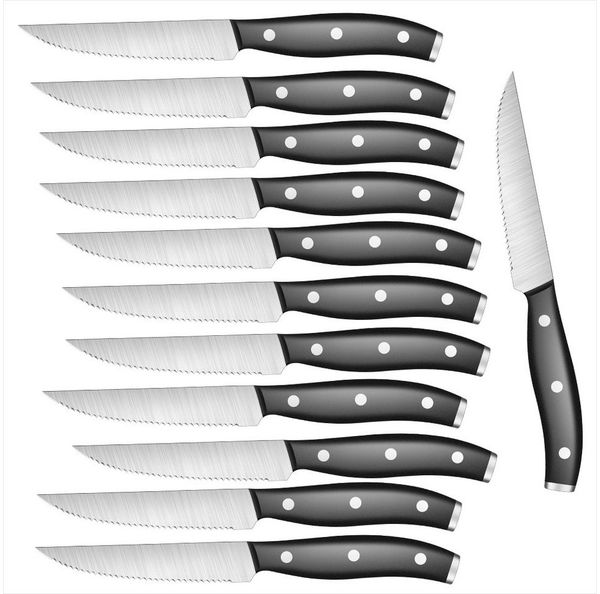 KingLux Steakmesser 12 teilig Steakmesser mit Wellenschliff Edelstahl Pizzamesser (12 Stück)
