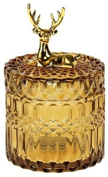 Werner Voß Vorratsdose Glasdose mit Hirschfigur - ocker - 9x9x13,5 cm