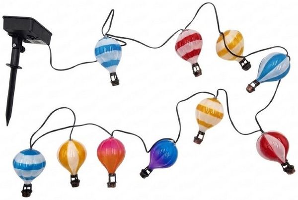 HAC24 LED-Lichterkette Solar Outdoor Gartenbeleuchtung Heißluftballon, mit 10 LED 400 cm Warmweiß mit Flackereffekt Wetterfest IP44