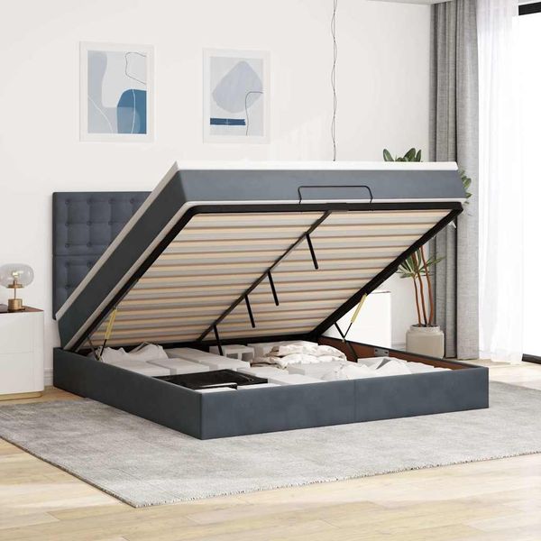 vidaXL Ottoman-Bett mit Matratzen Dunkelgrau 160x200 cm Samt 3313626