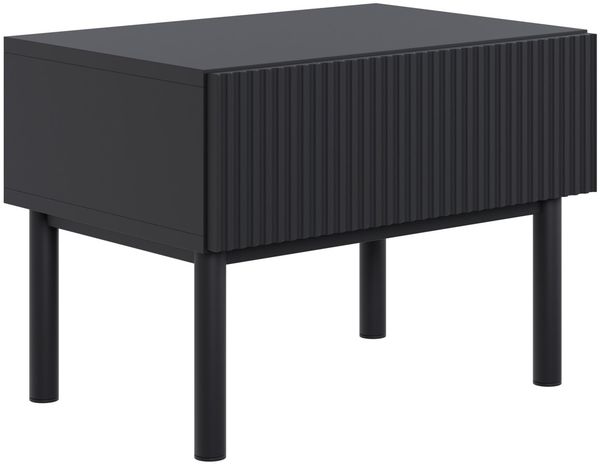 Selsey Nachttisch 50 cm Schwarz mit Gefräster Front und Schublade, Schmaler Nachttisch für Schlafzimmer, Modernes Design, Funktionalität und Langlebige Verarbeitung