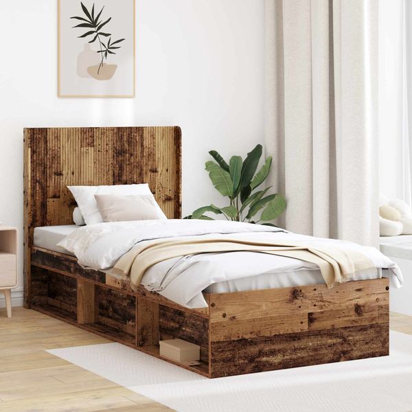 vidaXL Bettgestell mit Stauraum und Kopfteil Altholz 90 x 200 cm 3413899