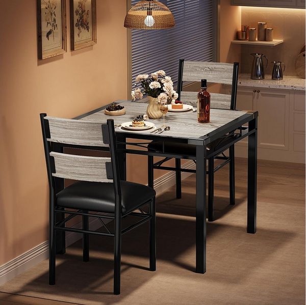 GarveeMore Essgruppe Esstisch und Polsterstühle für 2 Personen,Modernes, Eckenschoner, (3-tlg), Küchentisch 74 x 74 x 75 cm, Stühle 40 x 45 x 91 cm