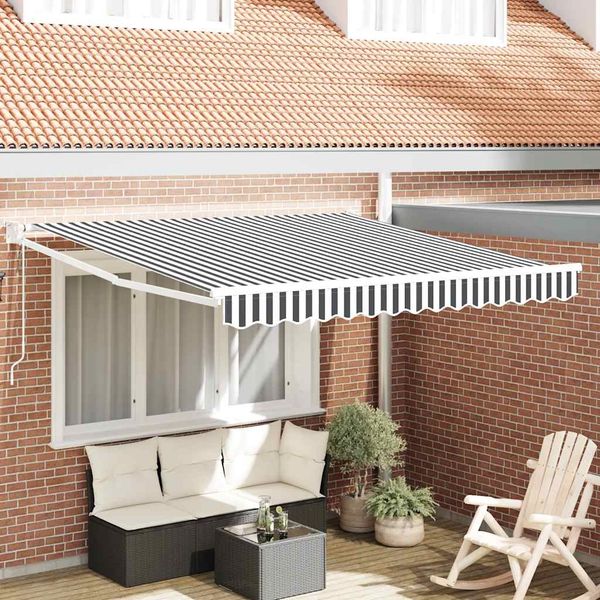 Markise Einziehbar, Sonnenmarkise Anthrazit und Weiß 3x2,5 m Stoff & Aluminium