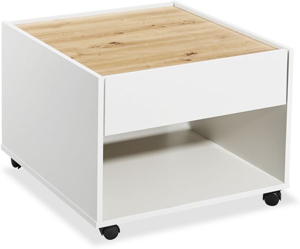 Beistelltisch >Debby< 4 Rollen, Schublade, Artisan Eiche Dekor, weiß - 60x45x60cm (BxHxT)