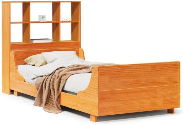 vidaXL Massivholzbett mit Regal ohne Matratze Wachsbraun 75x190 cm 3323832