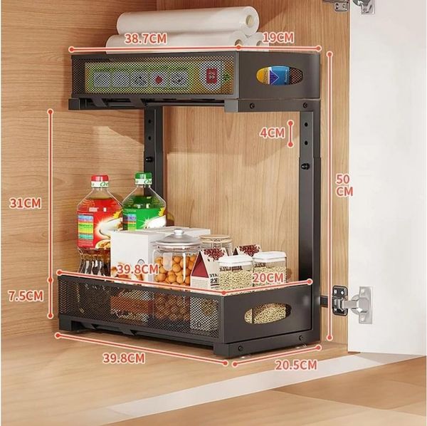 GarveeMore Küchenregal Kohlenstoffstahl unter Spüle Speicher Pull-Out Schublade Regal