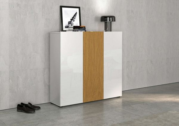 Home affaire Schuhschrank LADY, Schuhkommode,Schuhmöbel,Schuhablage,Schuhregal (Korpus und weiße Türen hochglänzend lackiert) mit 10 Einlegeböden, 12 Fächer, Tür mit Rillenoptik, ca. 24 paar Schuhe