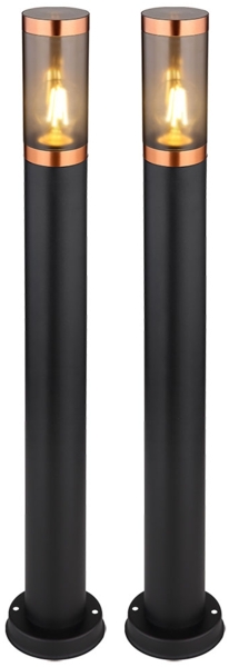 2x LED Stehleuchte, Edelstahl, schwarz, rauch, H 80 cm