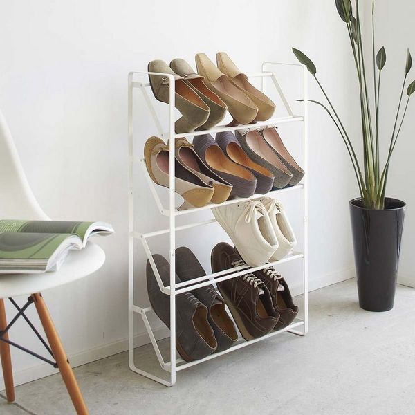 Yamazaki Schuhregal Frame Schuhständer aus Metall schmal 4 Ebenen Schuhablage platzsparend, Schuhständer, platzsparend, Schuhablage, für 8-12 Paar, freistehend, minimalistisch